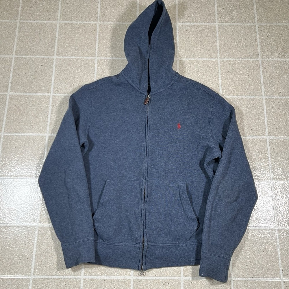 Vintage 90s Polo Ralph Lauren Baby Blue Zip Up Hoodie Sweatshirt Mens Medium